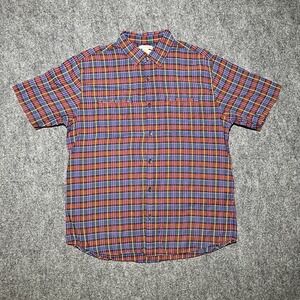 Carbon 2 Cobalt Blue Red Check Plaid Short Sleeve Button Up Cotton Rayon Medium